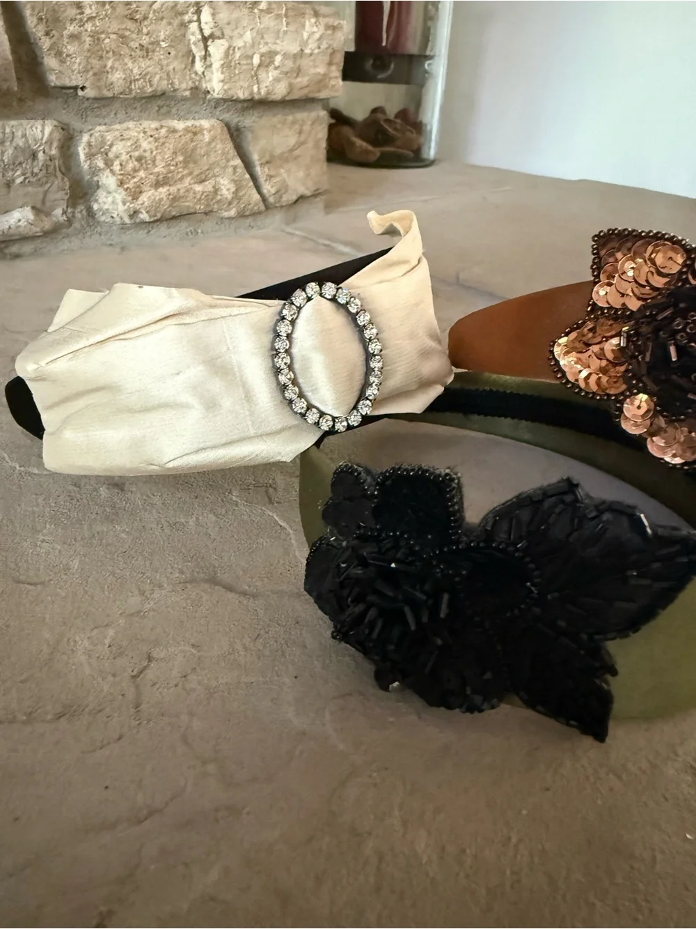 Decorative Accent Headbands - Brown/gold, green, black/ivory
